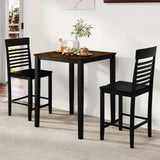 Juego de comedor de 3 piezas para 2 personas con altura de mostrador, estructura de madera de caucho y reposapiés