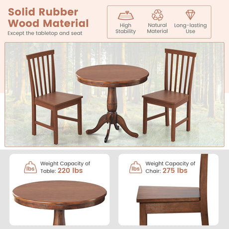 Juego de 3 piezas de mesa y sillas de comedor de madera para cafetería, cocina, sala de estar