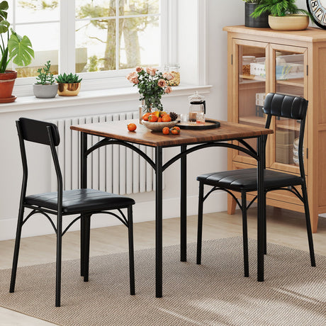 Juego de comedor de 3 piezas, mesa de cocina cuadrada y 2 sillas para comedor - Marrón rústico