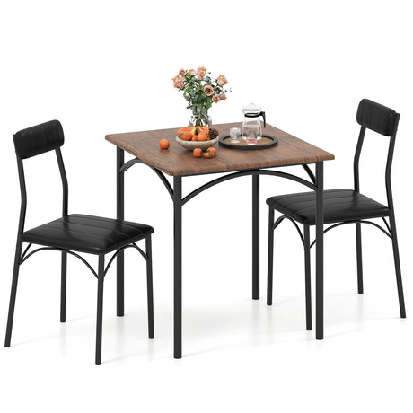 Juego de comedor de 3 piezas, mesa de cocina cuadrada y 2 sillas para comedor - Marrón rústico