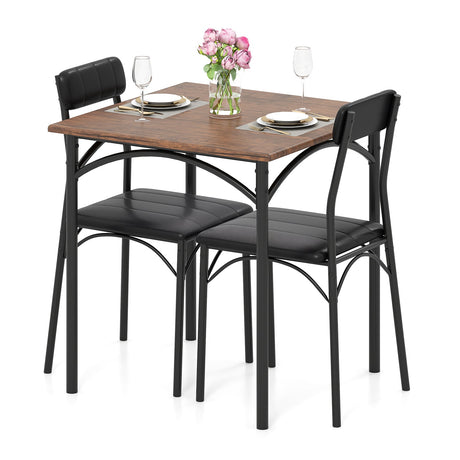 Juego de comedor de 3 piezas, mesa de cocina cuadrada y 2 sillas para comedor - Marrón rústico