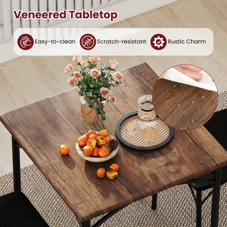 Juego de comedor de 3 piezas, mesa de cocina cuadrada y 2 sillas para comedor - Marrón rústico