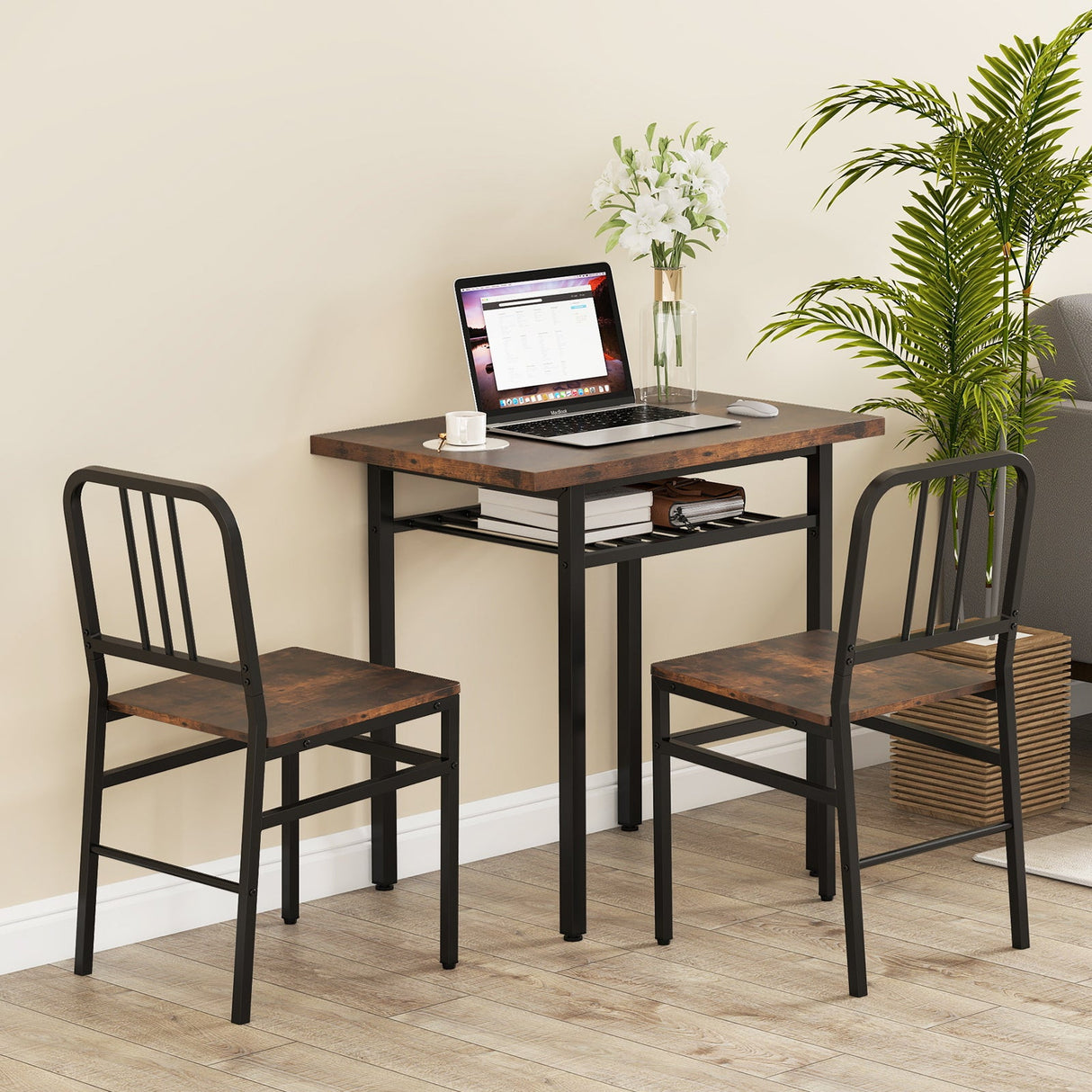 Juego de comedor de 3 piezas con mesa de cocina rectangular y 2 sillas
