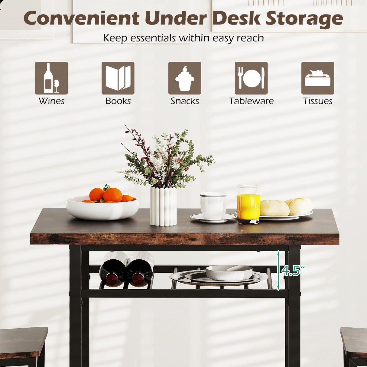 Juego de comedor de 3 piezas con mesa de cocina rectangular y 2 sillas