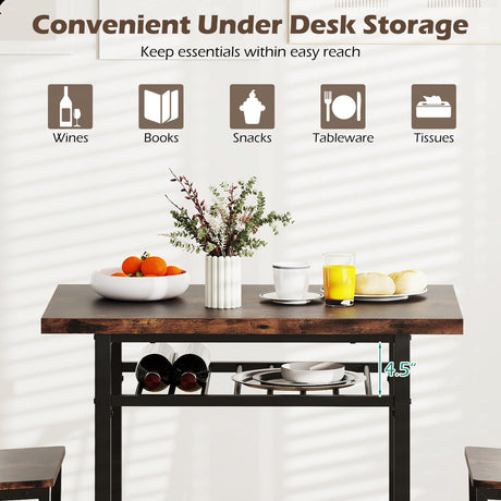 Juego de comedor de 3 piezas con mesa de cocina rectangular y 2 sillas