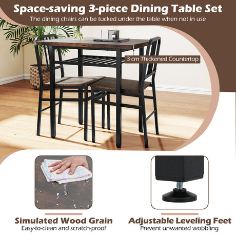 Juego de comedor de 3 piezas con mesa de cocina rectangular y 2 sillas