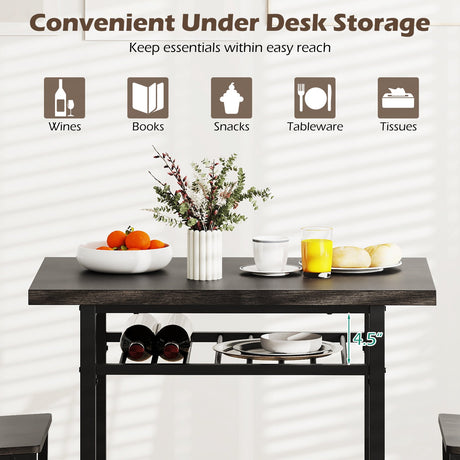 Juego de comedor de 3 piezas con mesa de cocina rectangular y 2 sillas
