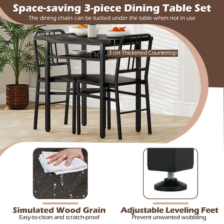 Juego de comedor de 3 piezas con mesa de cocina rectangular y 2 sillas
