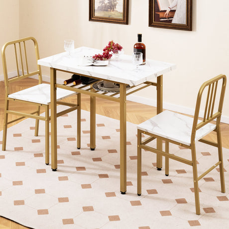 Juego de comedor de 3 piezas con mesa de cocina rectangular y 2 sillas