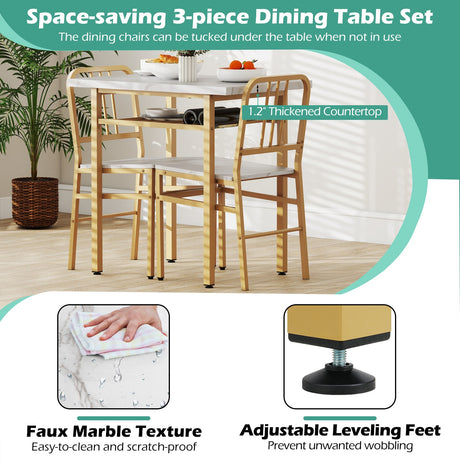 Juego de comedor de 3 piezas con mesa de cocina rectangular y 2 sillas