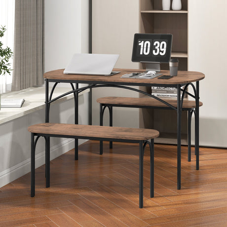 Juego de comedor de 3 piezas para 4 personas con estructura de metal - Marrón