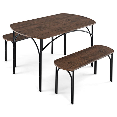 Juego de comedor de 3 piezas para 4 personas con estructura de metal - Marrón