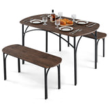 Juego de comedor de 3 piezas para 4 personas con estructura de metal - Marrón