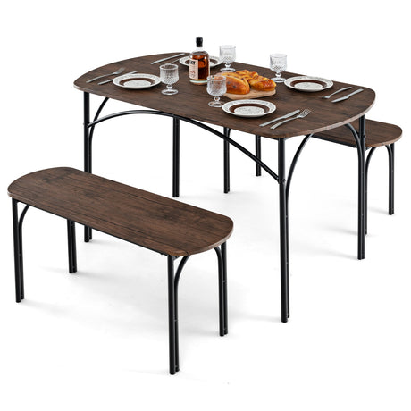 Juego de comedor de 3 piezas para 4 personas con estructura de metal - Marrón