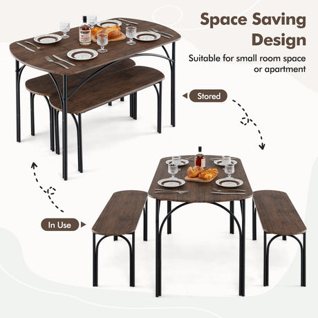 Juego de comedor de 3 piezas para 4 personas con estructura de metal - Marrón