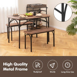 Juego de comedor de 3 piezas para 4 personas con estructura de metal - Marrón
