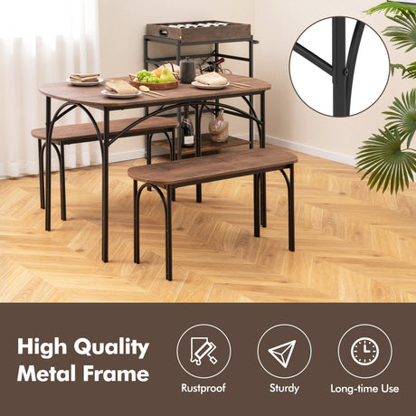 Juego de comedor de 3 piezas para 4 personas con estructura de metal - Marrón