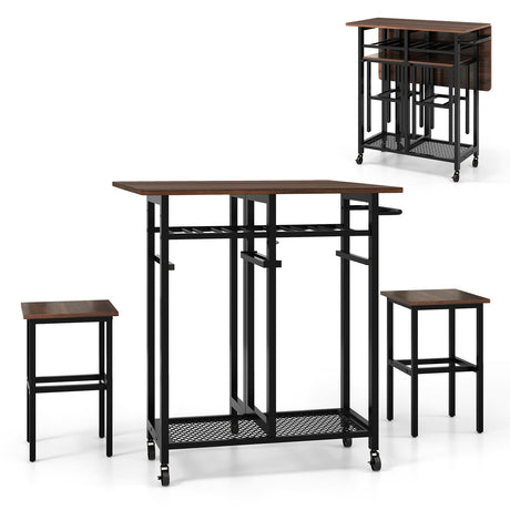 Juego de comedor de 3 piezas con botellero para 6 botellas