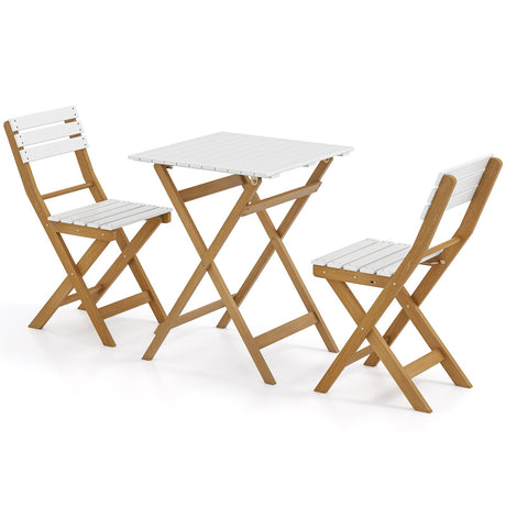 Juego de bistró plegable de 3 piezas para patio con diseño plegable, sillas de porche de madera de acacia y mesa cuadrada