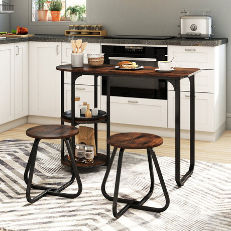 Juego de mesa de comedor industrial de 3 piezas para espacios pequeños