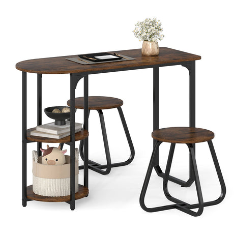 Juego de mesa de comedor industrial de 3 piezas para espacios pequeños