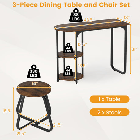 Juego de mesa de comedor industrial de 3 piezas para espacios pequeños