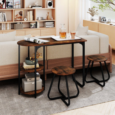 Juego de mesa de comedor industrial de 3 piezas para espacios pequeños