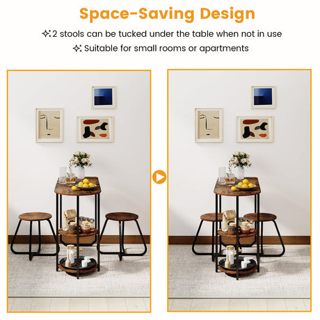 Juego de mesa de comedor industrial de 3 piezas para espacios pequeños
