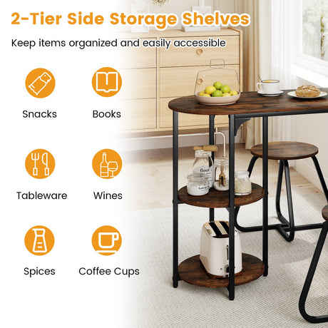 Juego de mesa de comedor industrial de 3 piezas para espacios pequeños