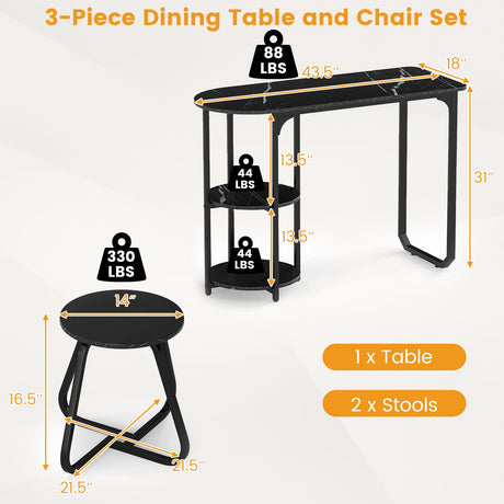 Juego de mesa de comedor industrial de 3 piezas para espacios pequeños