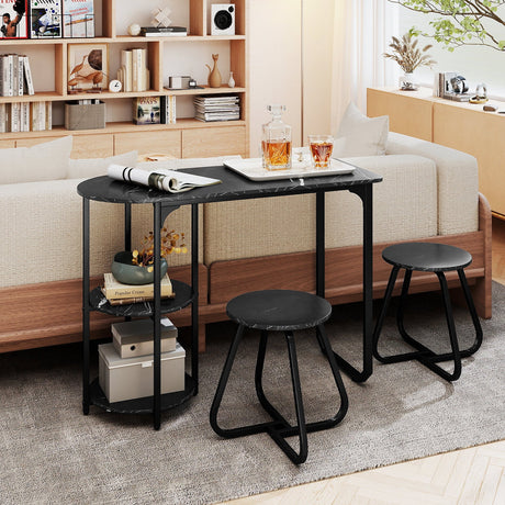 Juego de mesa de comedor industrial de 3 piezas para espacios pequeños