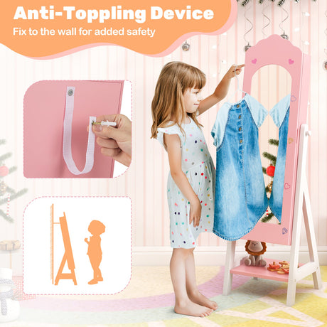 2 Pieces Kids Vanity Set and Jewelry Armoire Cabinet with Full-length Mirror