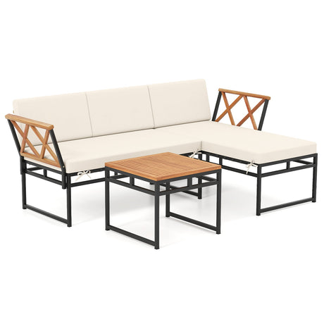 Juego de muebles de patio en forma de L de 3 piezas para porche, patio trasero y piscina - Beige