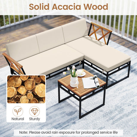 Juego de muebles de patio en forma de L de 3 piezas para porche, patio trasero y piscina - Beige