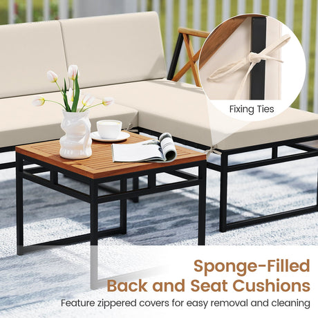 Juego de muebles de patio en forma de L de 3 piezas para porche, patio trasero y piscina - Beige