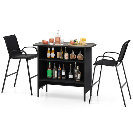 Set de barra para exteriores de 3 piezas con reposapiés y estante de 2 niveles