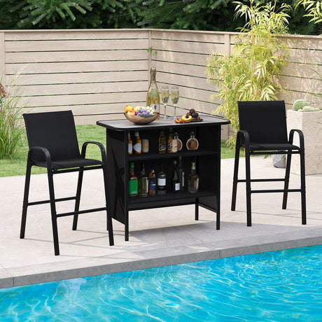 Set de barra para exteriores de 3 piezas con reposapiés y estante de 2 niveles