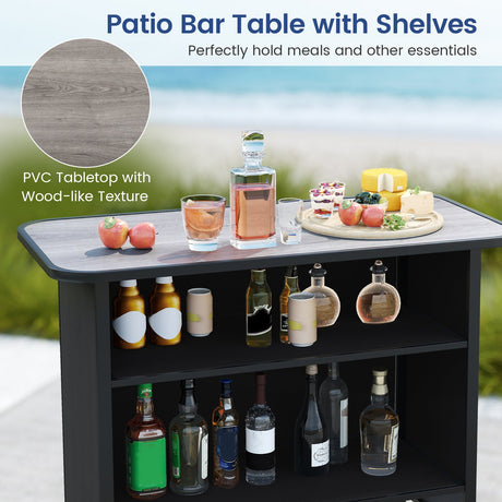 Set de barra para exteriores de 3 piezas con reposapiés y estante de 2 niveles