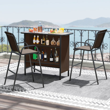 Set de barra para exteriores de 3 piezas con reposapiés y estante de 2 niveles