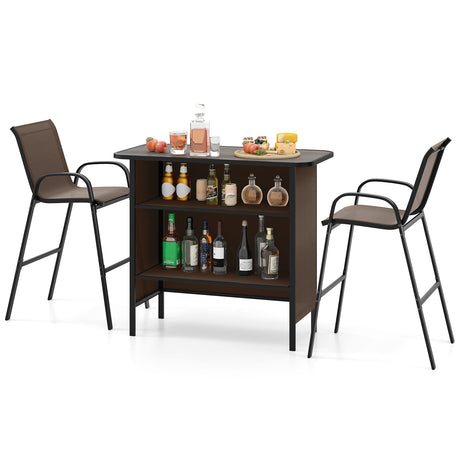 Set de barra para exteriores de 3 piezas con reposapiés y estante de 2 niveles
