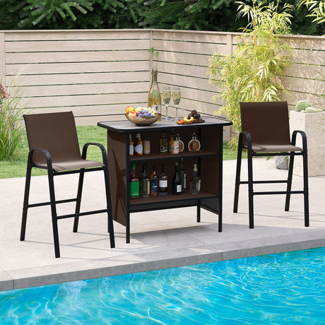 Set de barra para exteriores de 3 piezas con reposapiés y estante de 2 niveles