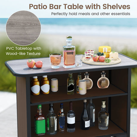 Set de barra para exteriores de 3 piezas con reposapiés y estante de 2 niveles