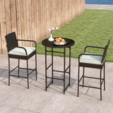 Set de bar de exterior de 3 piezas con 2 cojines para porche y patio - Blanco