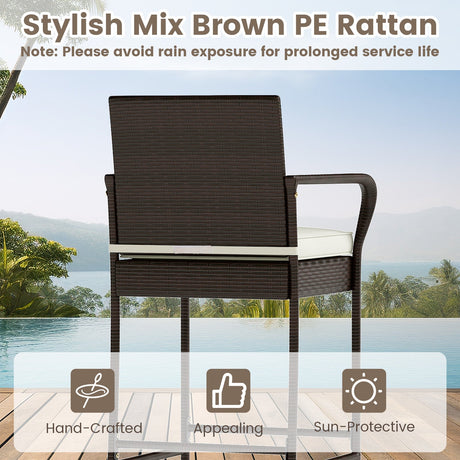 Set de bar de exterior de 3 piezas con 2 cojines para porche y patio - Blanco