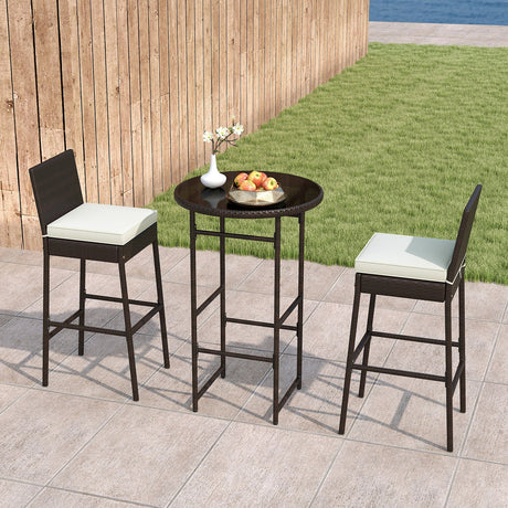 Juego de barra de exterior de 3 piezas, taburetes y mesa de metal resistente para patio - Blanco