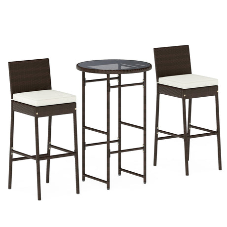 Juego de barra de exterior de 3 piezas, taburetes y mesa de metal resistente para patio - Blanco