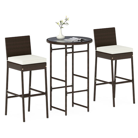 Juego de barra de exterior de 3 piezas, taburetes y mesa de metal resistente para patio - Blanco