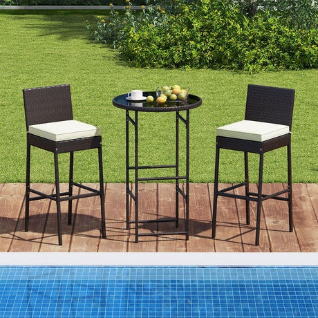 Juego de barra de exterior de 3 piezas, taburetes y mesa de metal resistente para patio - Blanco
