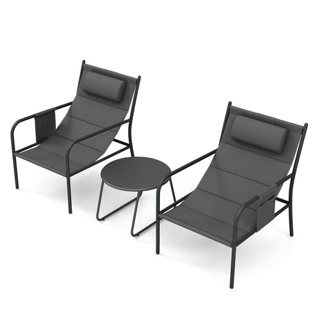 Juego de bistró de exterior de 3 piezas, silla de metal y mesa de centro para patio - Gris