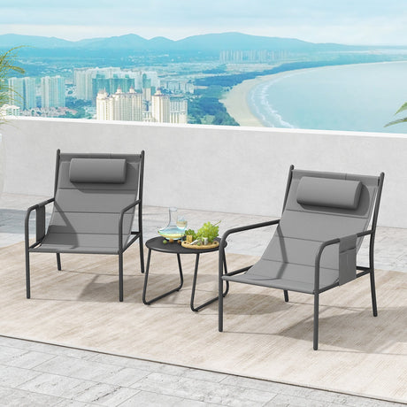 Juego de bistró de exterior de 3 piezas, silla de metal y mesa de centro para patio - Gris